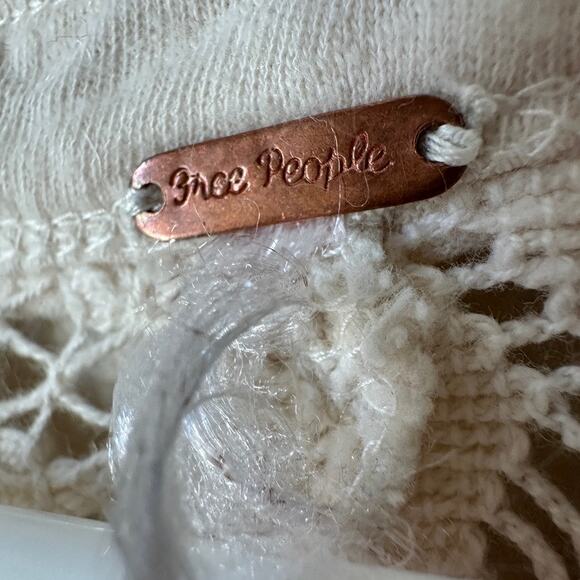 Free People Bohemian Top Womens SMALL Patchwork Lace Back Peasant Hippie Ivory - Picture 7 of 11